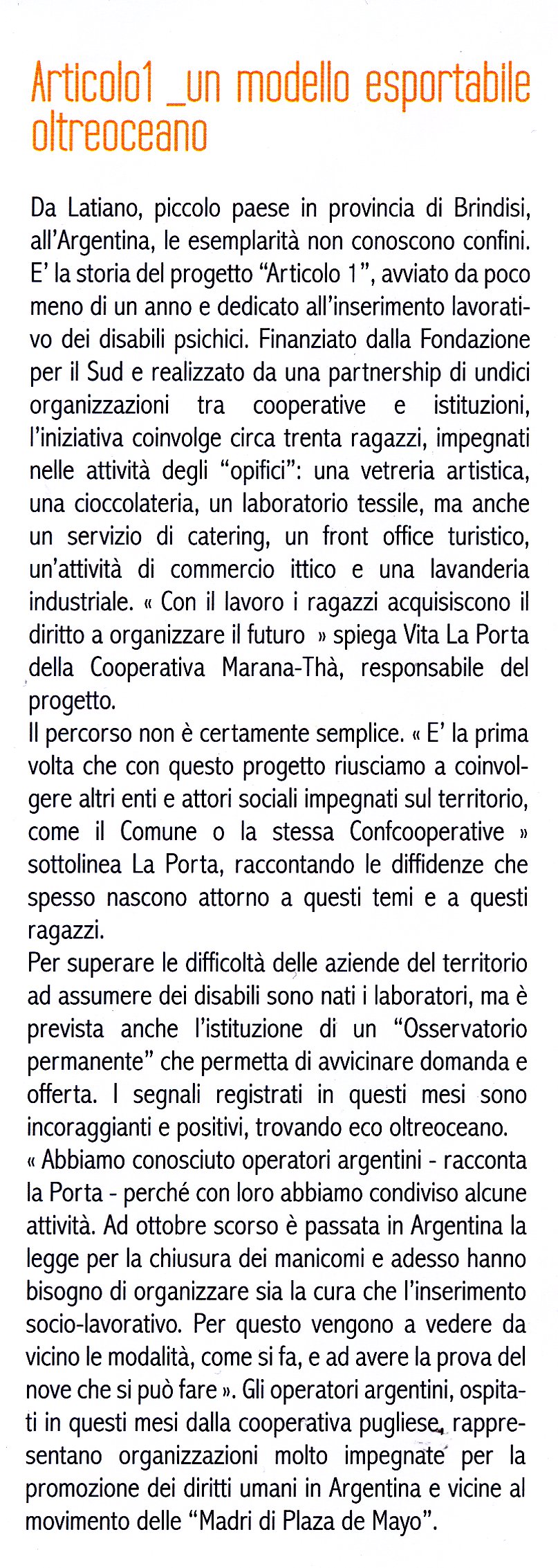 Articolo1 - un modello esportabile oltreoceano