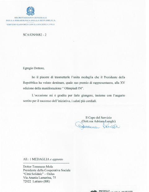 medaglia presidente alle Olimpiadi In 2014