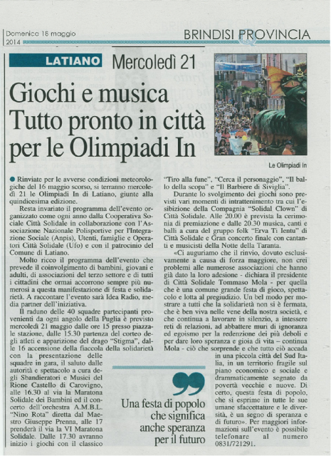 quotidiano 19-05-2014 olimpiadi in
