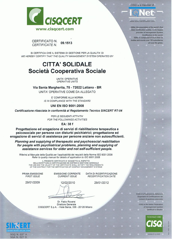 Certificazione Cisq Cert